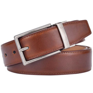 Men's <b>Reversible</b> Genuine <b>Leather</b> <b>Belt</b> 3.2CM Brown Khaki Breathable OEM with Rotated Buckle for Garments - Product Image 3