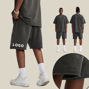 กางเกงขาสั้นผ้าฝ้ายเฟรนช์เทอร์รี่แบบสบายๆ สำหรับผู้ชาย ทรงวินเทจ ลุคสตรีทแวร์ ขอบดิบ ซักย้อมสีแบบแอซิดวอช  รักษ์โลก - Product Image 3