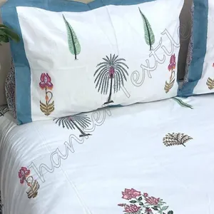 ब्लॉक प्रिंट 400TC Percale नरम कपास जाजम Bedsheet भारतीय हस्तनिर्मित बिस्तर फेंक कवर Bedcover फ्लैट शीट बिस्तर