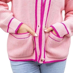 Vente en gros de pulls en tricot personnalisés de haute qualité à col en V, boutonnés, couleur unie, vêtements en tricot pour femmes, automne-hiver, cardigan avec logo personnalisé - Product Image 6