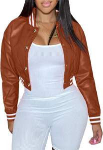 Vestes universitaires personnalisées de la meilleure qualité pour femmes, grande taille, hiver, respirantes, en cuir/laine, col rond, bouton décoratif, broderie en laine - Product Image 6