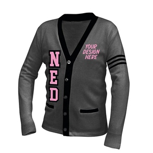 Cardigans en tricot avec logos d'université personnalisés B2B pour étudiants chandails d'uniforme à manches longues et col en V avec mince pour les listes de titres d'hiver - Product Image 1