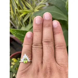 925 Silver Natural Peridot <b>Ring</b> with Oval Cut Gemstone Geometric Pattern Rhodium Plated Everyday Wear <b>Rings</b> - Product Image 5