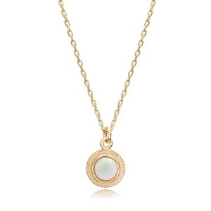 Colgante de collar pequeño redondo de ópalo blanco, collar de plata de ley 925, joyería fina turca hecha a mano - Product Image 3