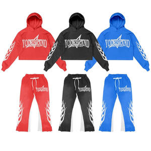 Veste à capuche à fermeture éclair complète personnalisée et pantalon de survêtement Jogger Sports Flare Fabricant de survêtements Baggy personnalisés Lavage à l'acide Survêtements - Product Image 5