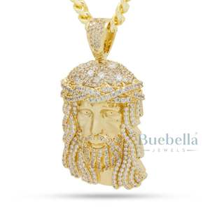 Luxe glacé Christ tête pendentif collier 925 argent cubain lien Hip Hop chaîne pour hommes rappeur Style diamant Bling bijoux - Product Image 1
