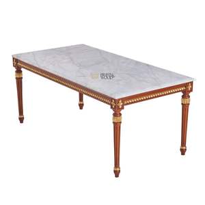 Mesa de Centro Rectangular de Lujo con Tapa de Mármol Blanco y Elegantes Detalles Dorados Tallados a Mano para una Decoración Clásica de Sala de Estar - Product Image 5