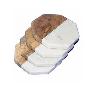 Ensemble de 4 sous-verres ronds uniques en marbre et bois pour café, boisson, thé, table de décoration moderne pour la maison - Product Image 3