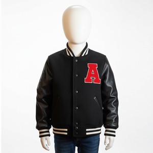 แจ็คเก็ตสีดำสำหรับผู้ชายแจ็กเก็ตทีมตัวแทนมหาวิทยาลัยเลตเทอร์แมนแขนหนัง - Product Image 4