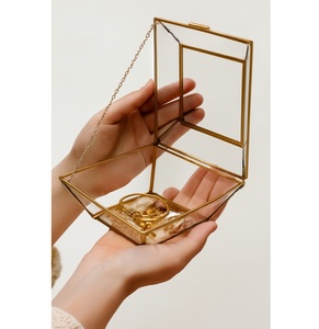 Luxury Square Glass Jewelry Box Gold Color Customized <b>Engraved</b> Eco-friendly Design for Weddings Festive Gifting Elegant - Product Image 1