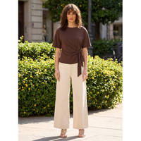 T-shirt décontracté pour femme en polyester tissé uni, coupe régulière, longueur hanches, avec col à nœud, manches courtes, OEM, marque privée, 180g