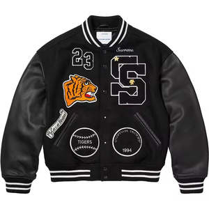 Veste universitaire de baseball vintage unisexe personnalisée OEM, col montant, broderie de haute qualité sur le devant, respirante - Product Image 2