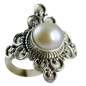 Anillo Boho de Plata de Ley 925 con Perla de Agua Dulce para Mujer, Tallas 4 a 13, Joyería Estadounidense, Marca Navya Craft - Product Image 1