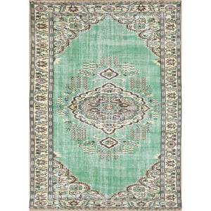 พรมขนสัตว์สีเขียววินเทจถักมือ ลายเมดัลเลียนสไตล์โบโฮ รูปทรงสี่เหลี่ยมผืนผ้า สำหรับตกแต่งบ้าน ทางเข้าบ้าน ห้องโถง-Pae-3237 - Product Image 1