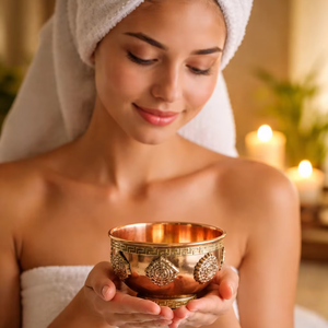 Bol en cuivre traditionnel chinois fait à la main - Vaisseau rituel décoratif écologique - Artisanat indien en cuivre - Product Image 2