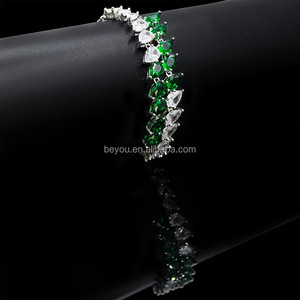 Link verde bianco abito da sposa Set di gioielli a goccia d'acqua a forma di cuore in vero oro placcato collana orecchini bracciale donna Set - Product Image 6