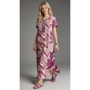 Robe de nuit longue tissée d'été pour femme avec poche latérale et tissu respirant - Confortable pour un usage quotidien - Product Image 4