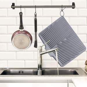 Large Square <b>Silicone</b> Dish Drying <b>Mat</b> with Built-In Drain Non-Slip Eco-Friendly for Kitchen Counters - Product Image 5
