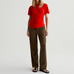 OEM de las mujeres de cuello redondo de alta calidad respetuoso del medio ambiente de secado rápido transpirable Slim Fit camiseta roja de mezcla elástica al por mayor - Product Image 2