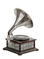 Modèle de gramophone en métal poli avec impression sérigraphique, idéal pour la décoration d'une chambre à coucher, cadeau d'artisanat antique pour la maison Calvinhandicrafts CHWS00322
