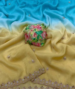 Venta al por mayor de ropa de fiesta, colección de saris de gasa bordados, Ropa Étnica ligera elegante con bordado intrincado - Product Image 6