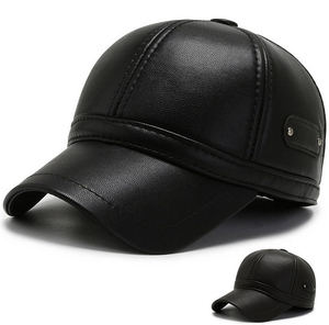 Chapeau non structuré à bord plat en toile 6 panneaux avec lanière en cuir casquettes en cuir avec logo et casquette - Product Image 3