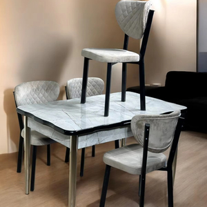 Recién llegado, muebles de lujo, mesas de comedor, juego de mesa de comedor Rectangular, mesa de MDF, juego de sillas y patas de madera maciza - Product Image 1