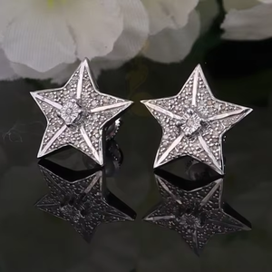 ต่างหูแฟชั่นรูปดาวชุบเงินพร้อมเม็ดเพชรระยิบระยับสำหรับผู้หญิง - Product Image 3