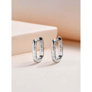 Women's 925 Silver <b>Huggie</b> Hammered Fashion Earrings - Product Image 3