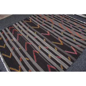 7x8 ft Vintage Turkish Rug, Large Rug, Kilim <b>Brown</b> <b>Wool</b> Rug - Product Image 2