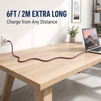 Kabel USB-C ke USB-A 6ft/2M dengan Pengisian Cepat 3A Terverifikasi, Berbahan Nilon Kepang, untuk Sinkronisasi Data Samsung Galaxy iPhone 15 16 Series iPad