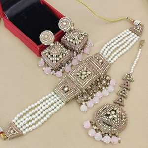 Conjunto de joyería nupcial tradicional india, collar de Gargantilla, pendientes Jhumki y Maang Tikka, boda étnica y ropa festiva para mujer - Product Image 4