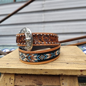 Cinturón vaquero con cuentas, floral, hecho a mano, cinturón de cuero con cuentas personalizado, cinturón vaquero artesanal de diseñador - Product Image 2