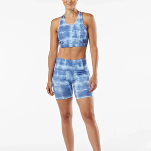 Pantalones cortos de compresión para mujer con diseño de lavado ácido personalizado/cintura alta 100% material de poliéster hecho pantalones cortos de compresión para mujer - Product Image 6