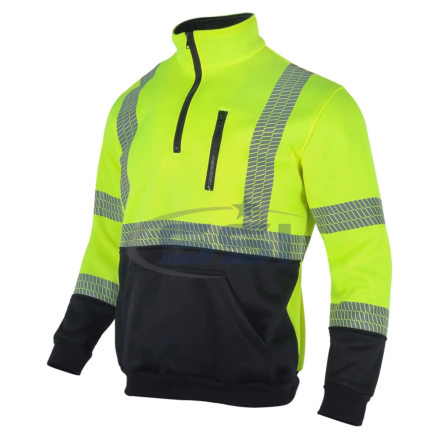 Hi Vis Safety Reflective Sweatshirt for Men ANSI Class 3 High Visibility Fleece 1/4 ZipperJacketフードなしイエロー