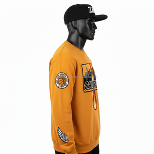 Sudadera de Forro Polar de Algodón Suave de 320 g/m² para Hombre, Color Mostaza, Logotipo Bordado Personalizado, Estilo Urbano Básico - Product Image 3