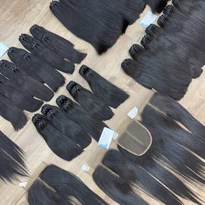 Extensión de cabello de trama negra natural recta de hueso brillante y cierre a juego con cabello vietnamita 100% - Product Image 2