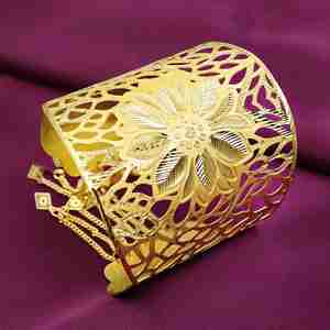 Wholesale Women's 14K 18K 24K Dye Gold Plated Wide Cuff <b>Kada</b> Bracelet Floral Cut-Out Pattern Fashion Bracelets Design - Product Image 1