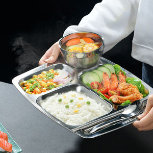 Plateau repas scolaire en acier inoxydable 304, assiette à dîner compartimentée 4-7 compartiments, plateau <span class=keywords><strong>de</strong></span> service alimentaire - Product Image 4