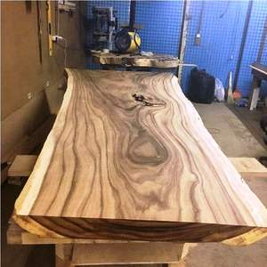 Table à manger en bois de noyer massif, bord naturel, design tropical et moderne, couleur personnalisable, mobilier pour la maison - Product Image 1