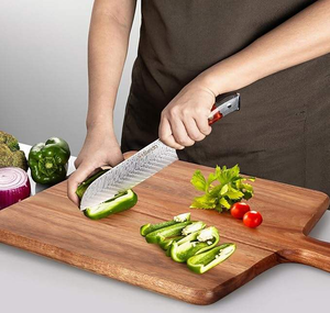 Planche à découper en bois d'acacia avec poignée, forme rectangulaire, épaisseur 1,5 cm, passe au lave-vaisselle, planche à charcuterie, bloc à découper pour viande, fromage - Product Image 5