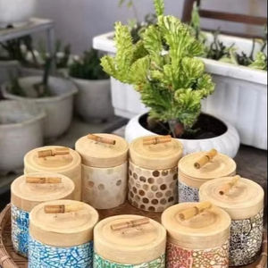 Natural Mother of Pearl Inlay Bamboo <b>Jar</b> Handmade Vietnam for Keepsake Storage and Gift - Product Image 1