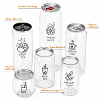Boîte en PET personnalisée, écologique et recyclable, avec couvercle en aluminium, pour desserts, sodas, bubble tea, jus, 330 ml, 500 ml, avec anneau de tirage en plastique