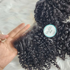 Paquetes de cabello Remy vietnamita de doble virgen rizado de color natural con cierre - Product Image 2