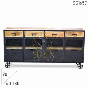 Finition noire bois récupéré Style indien buffet fer indien bois buffet pour cuisine salle à manger salon chambre - Product Image 3