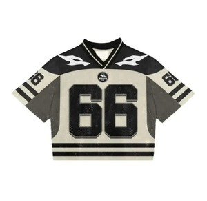 American Retro College Style V-cuello Jersey hombres y mujeres camiseta High Street empalme malla suelta deportes Casual manga corta - Product Image 4