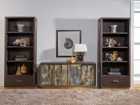 Console multimédia Eglomise - Meuble TV moderne et élégant avec détails en verre gravé