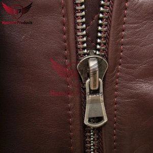 Mens Brown Genuine Leather Bomber Jacket Classic Rib Knit Hem Shirt Collar Zipper Casual Slim Fit Leather <b>Coat</b> - Product Image 4