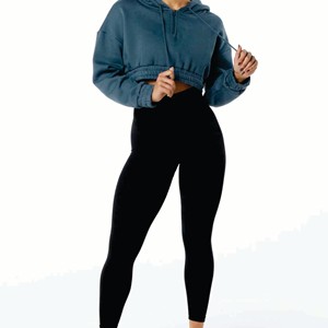 Parche bordado personalizado con diamantes de imitación y cremallera recortada, de lana Sudadera con capucha, pantalones de pierna recta, conjunto de chándal recortado para mujer - Product Image 5