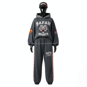 Chándal de gran tamaño para mujer, tela de lana pesada GSM, Color gris, logotipo personalizado bordado, ropa de calle, conjunto deportivo, chándales de talla grande - Product Image 1